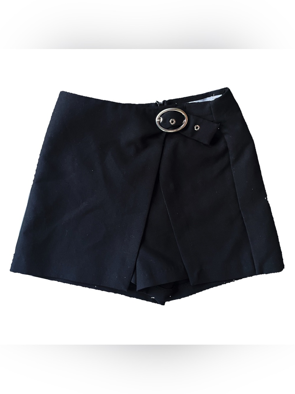 Bershka Black Women's Wrap-Front Skorts with Decorative Buckle Size XS